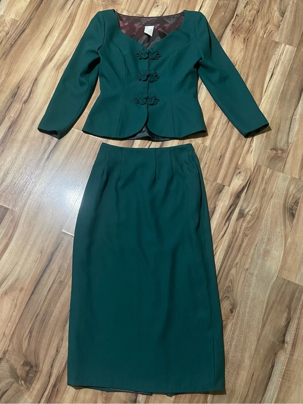 VTG Watters & Watters Green Formal 2pc Suit Set Peplum Blazer Pencil Skirt 10
